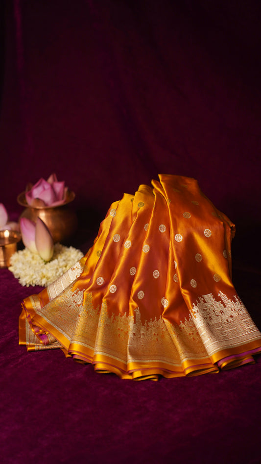 Banarasi Pure Massaru silk saree with Ghat Border