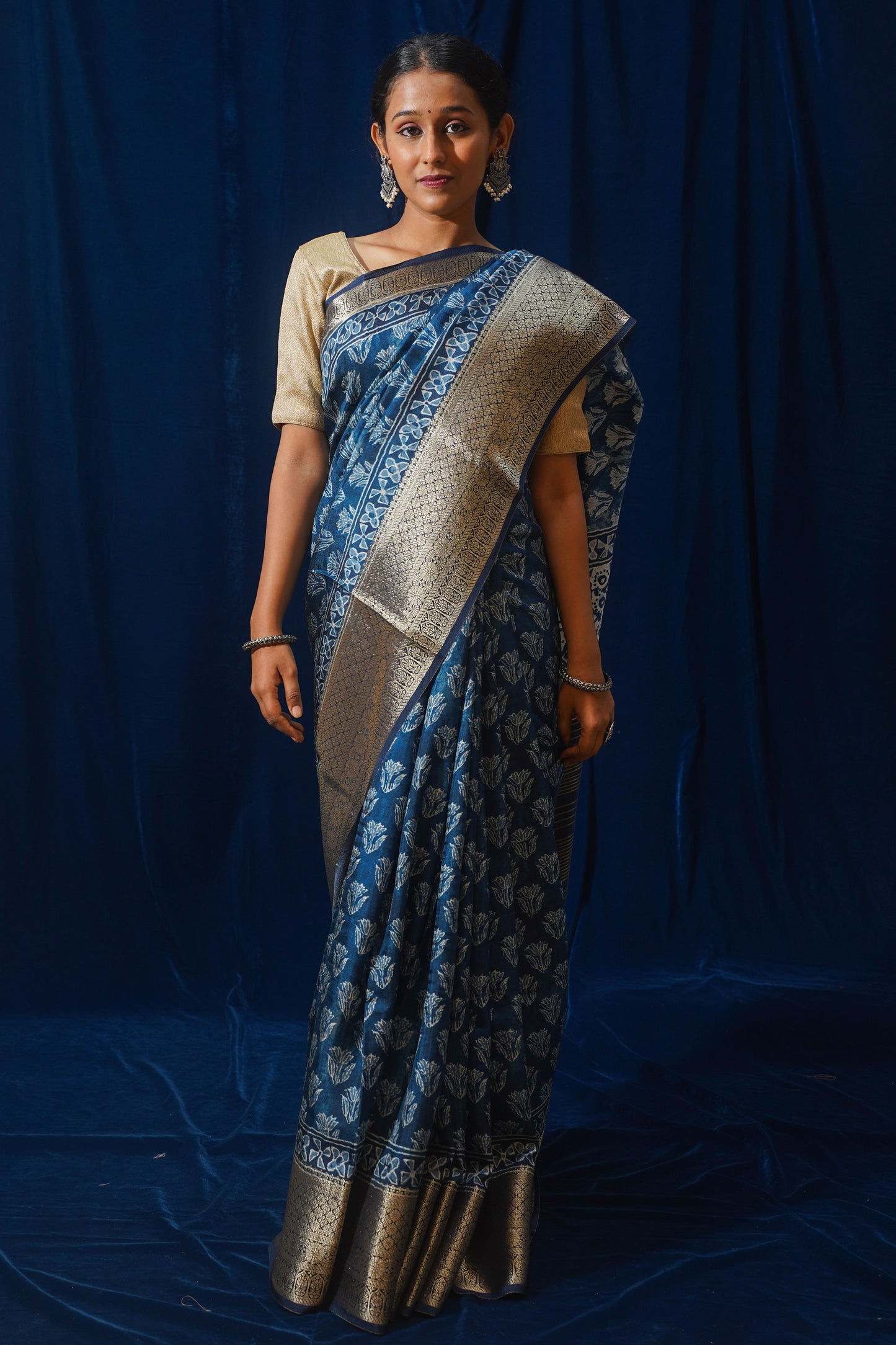 Blue Natural Moonga Georgette Saree with Handloom Border