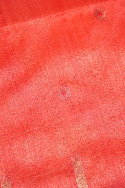"UTSAV BANARAS 168" Banarasi Coral-Red Cotton Tissue With Kamal Butta Silk Saree