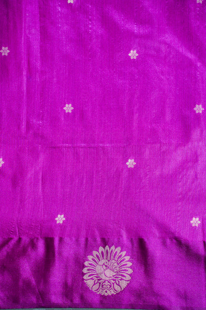 "UTSAV BANARAS 229" Banarasi Magenta Raw Silk Saree With Silver Zari Peacock &amp; Tree Motifs