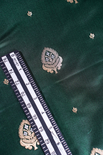 "MCF 4" Banarasi Green Handwoven Brocade Buta Fabric