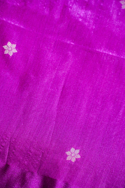 "UTSAV BANARAS 229" Banarasi Magenta Raw Silk Saree With Silver Zari Peacock &amp; Tree Motifs