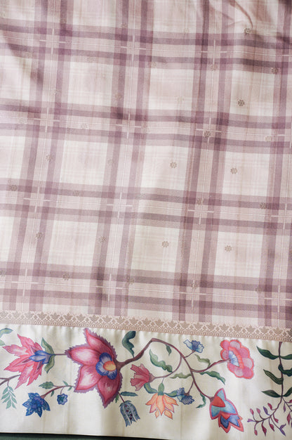 "UTSAV BANARAS 242" Banarasi Block Print Soft Silk Saree With Floral Checks