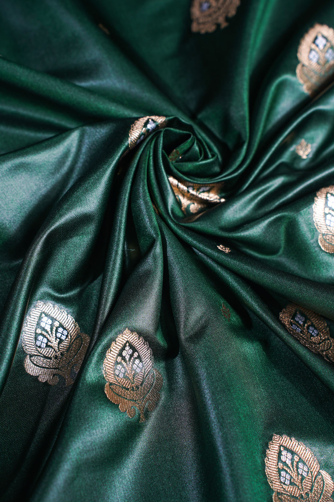 "MCF 4" Banarasi Green Handwoven Brocade Buta Fabric
