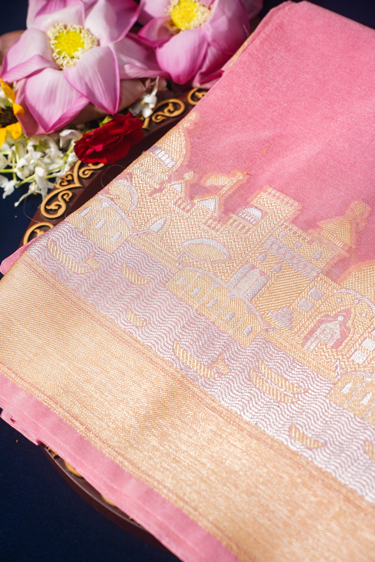 Light Pink Kashi Ghat Pattern Banarasi silk saree