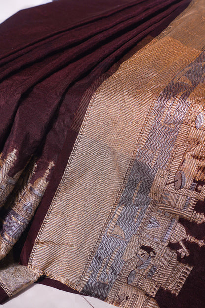 "UTSAV BANARAS 003F" Banarasi Coffee Kashi Ghat Silk Saree with Pictorial Zari Weave