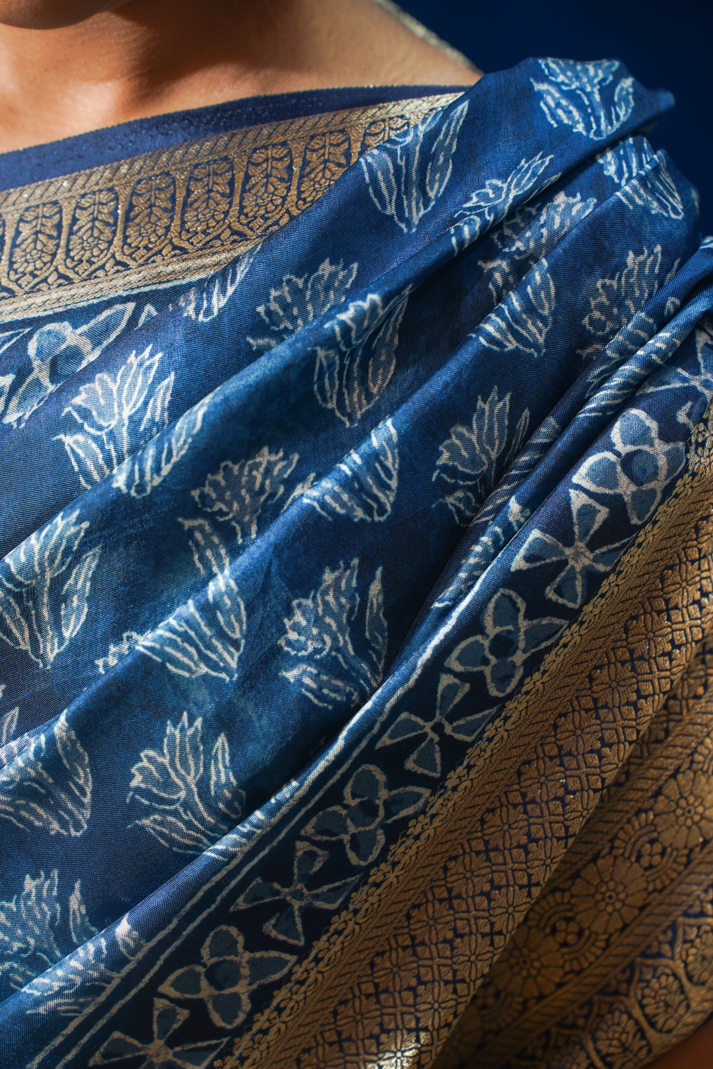 Blue Natural Moonga Georgette Saree with Handloom Border