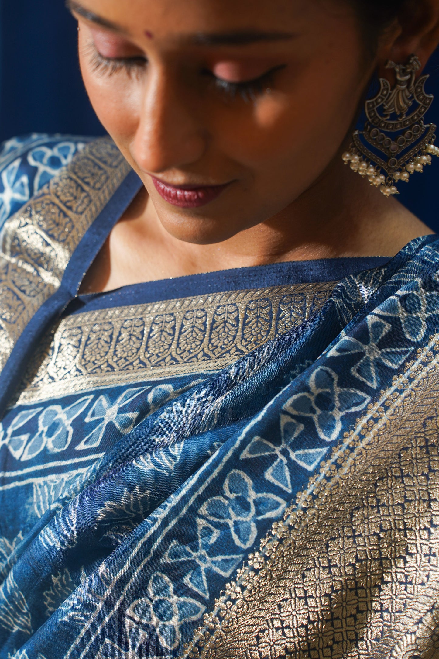 Blue Natural Moonga Georgette Saree with Handloom Border