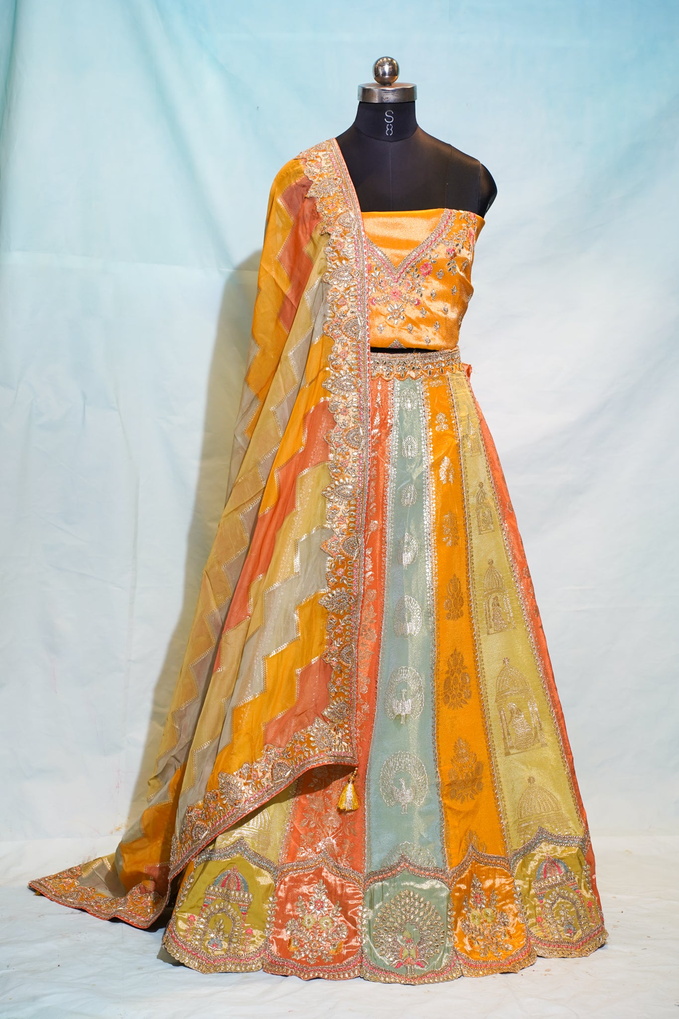 "Mansi 061" Banarasi Rangkaat Pattern Kadhai Work Tissue Silk Lehenga