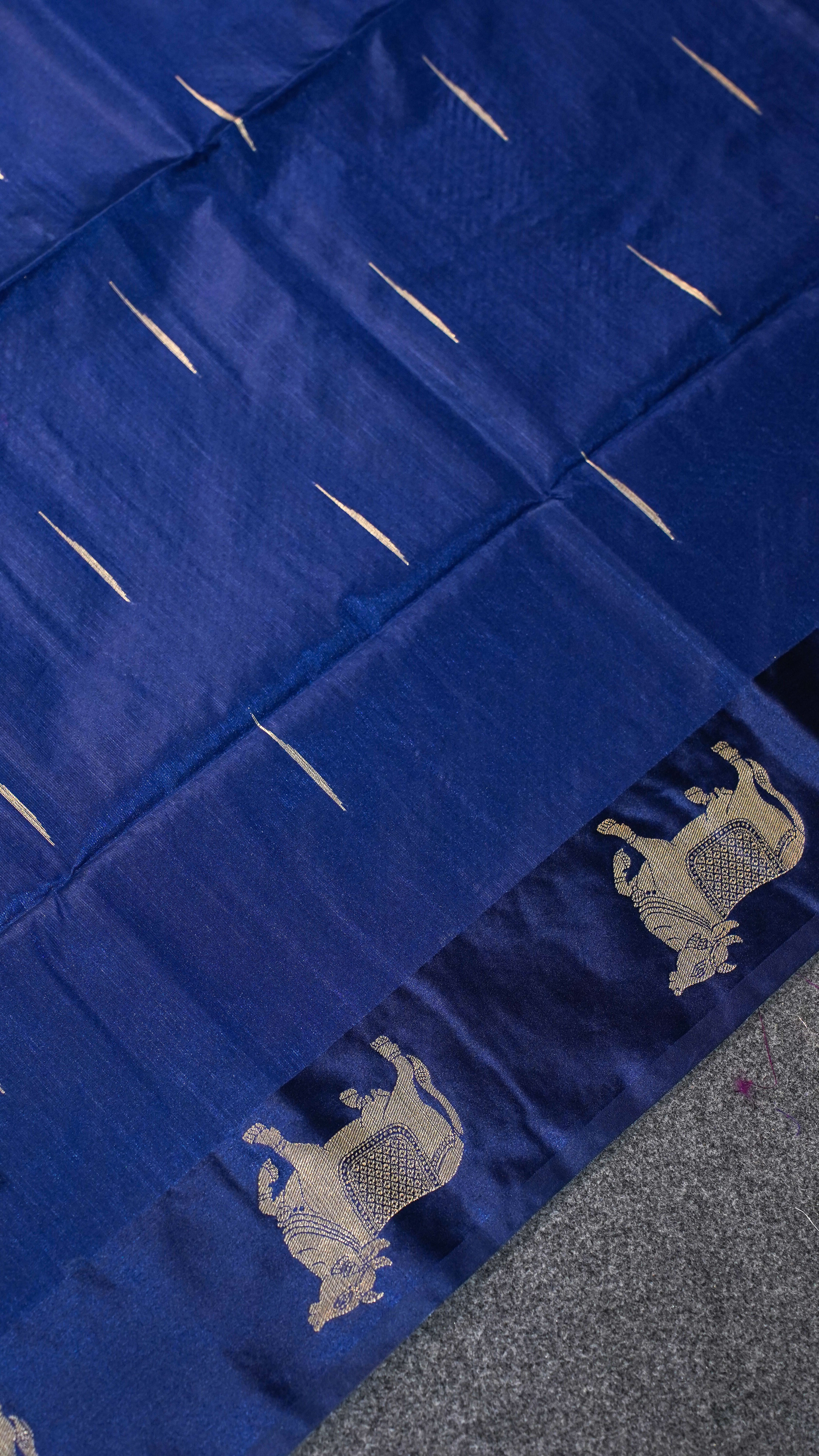 "UTSAV BANARAS 107" Banarasi Royal Blue Raw Silk With Nandi Border Saree