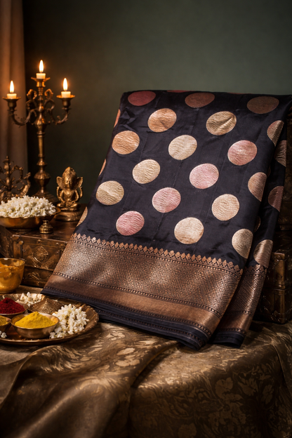 VIRASAT 343: Banarasi Black Rangkat Pure Silk Saree