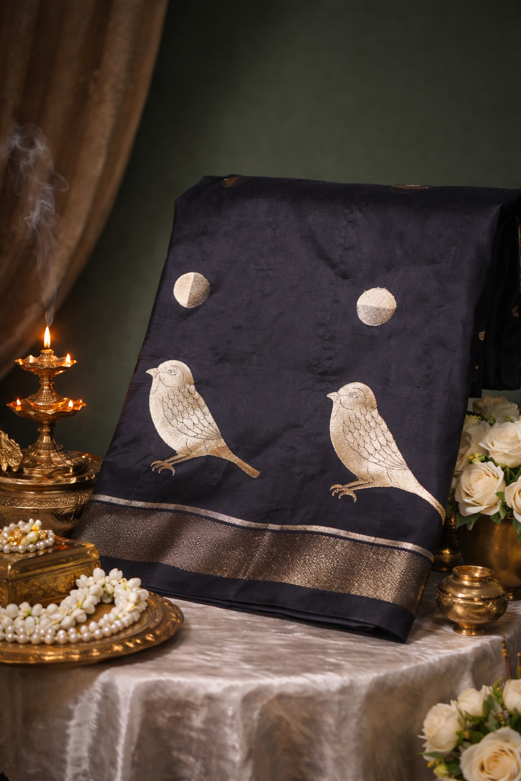 VIRASAT 348: Banarasi Black Handloom Pure Silk Saree