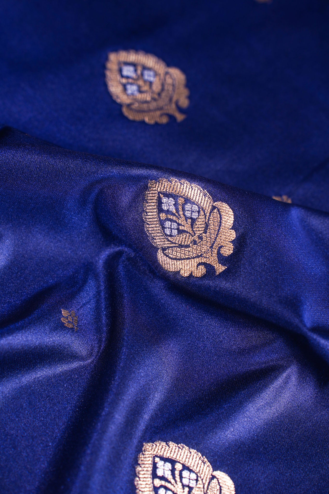 "MCF 3" Banarasi Handwoven Navy Blue Brocade Buta Fabric