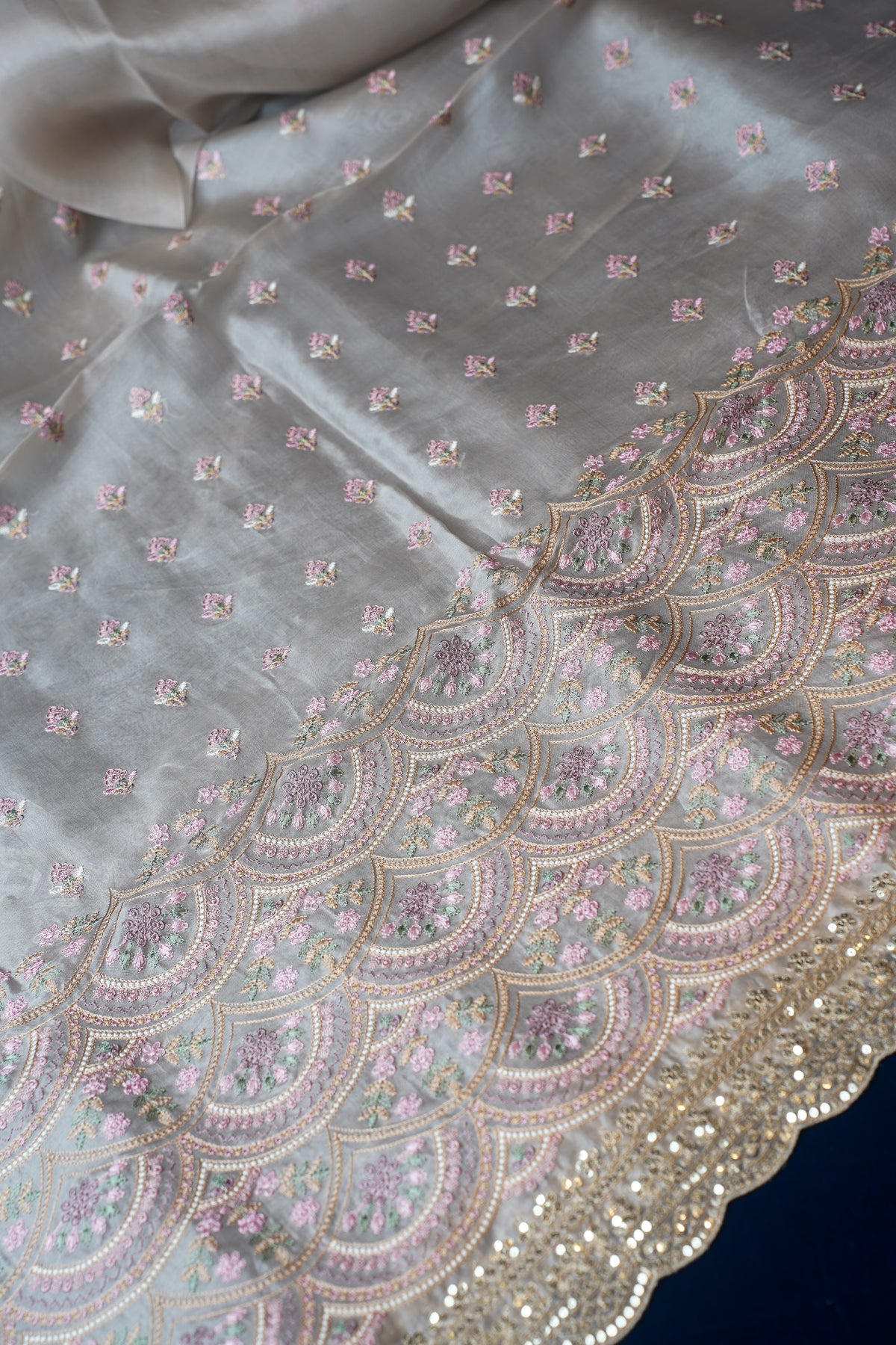 Tarini Beige Pure Tissue Silk Banarasi Unstitched Salwar Suit Set