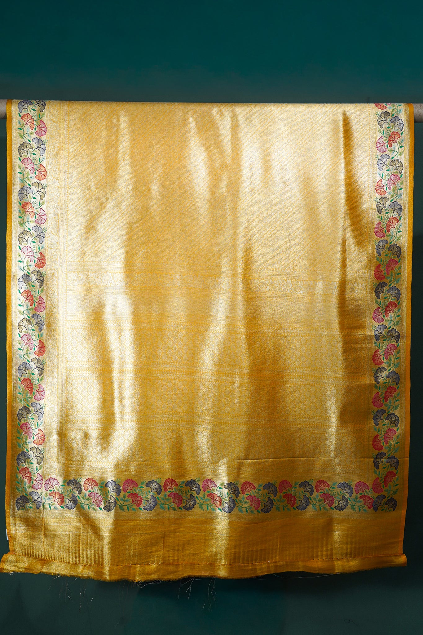 UTSAV BANARAS 349: Mustard Gold Brocade Tissue Silk Saree with Multicolor Meenakari Zari Border