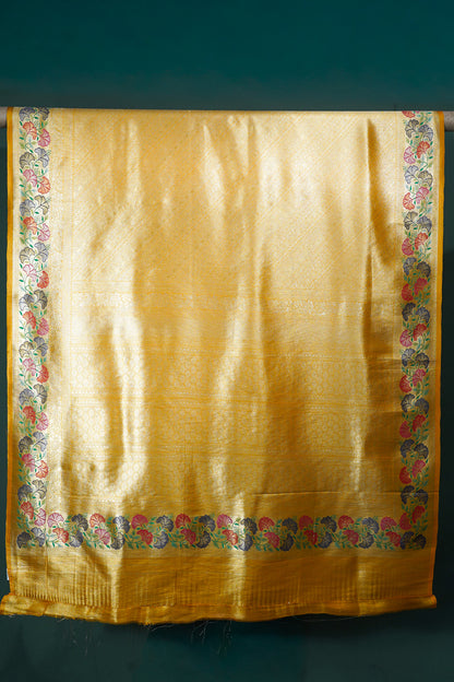 UTSAV BANARAS 349: Mustard Gold Brocade Tissue Silk Saree with Multicolor Meenakari Zari Border