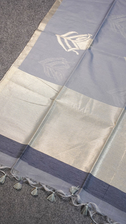 "UTSAV BANARAS 126" Banarasi Grey Linen Upada Butta Silk Saree