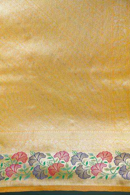 UTSAV BANARAS 349: Mustard Gold Brocade Tissue Silk Saree with Multicolor Meenakari Zari Border