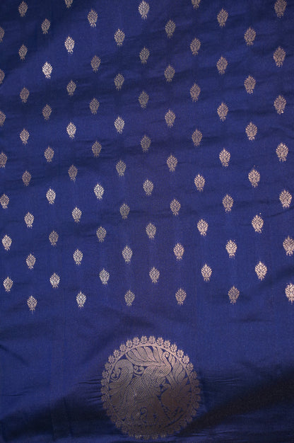 UTSAV BANARAS 327: Indigo Banarasi Raw Silk Saree with Small Zari Buti, Zari Pallu &amp; Mandala Border