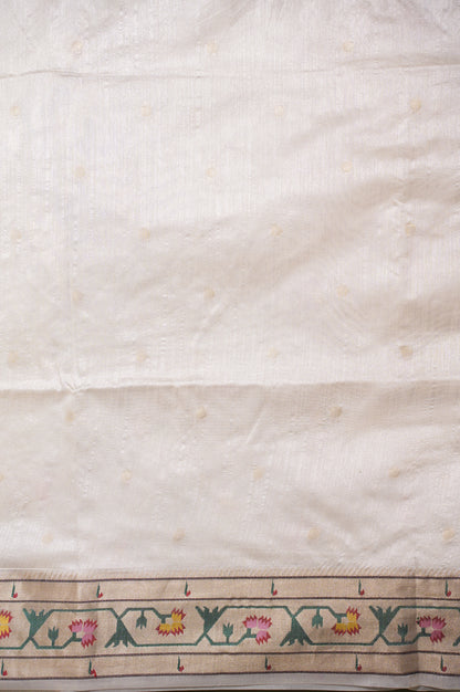 Utsav Banaras 323 Pearl White Raw Silk Saree with Zari Meenakari Palla &amp; Border