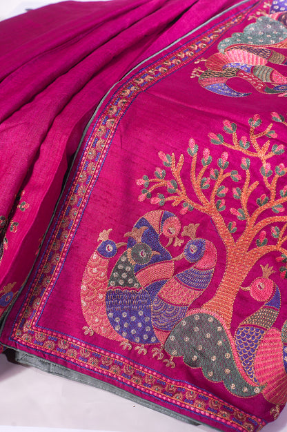 "Founder Choice 003" Banarasi Pure Embroidery Tusser Silk With Kadhai Work