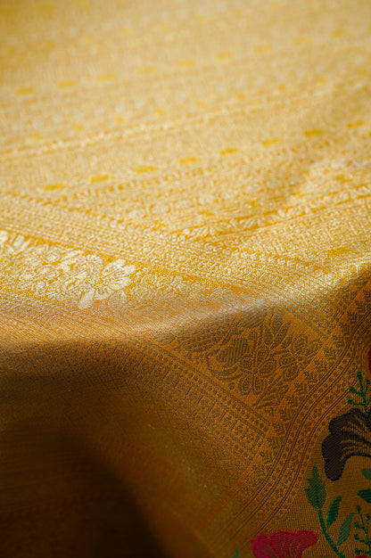 UTSAV BANARAS 349: Mustard Gold Brocade Tissue Silk Saree with Multicolor Meenakari Zari Border