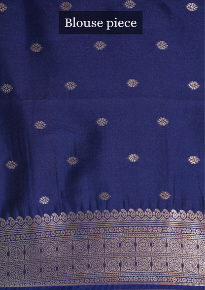 UTSAV BANARAS 327: Indigo Banarasi Raw Silk Saree with Small Zari Buti, Zari Pallu &amp; Mandala Border