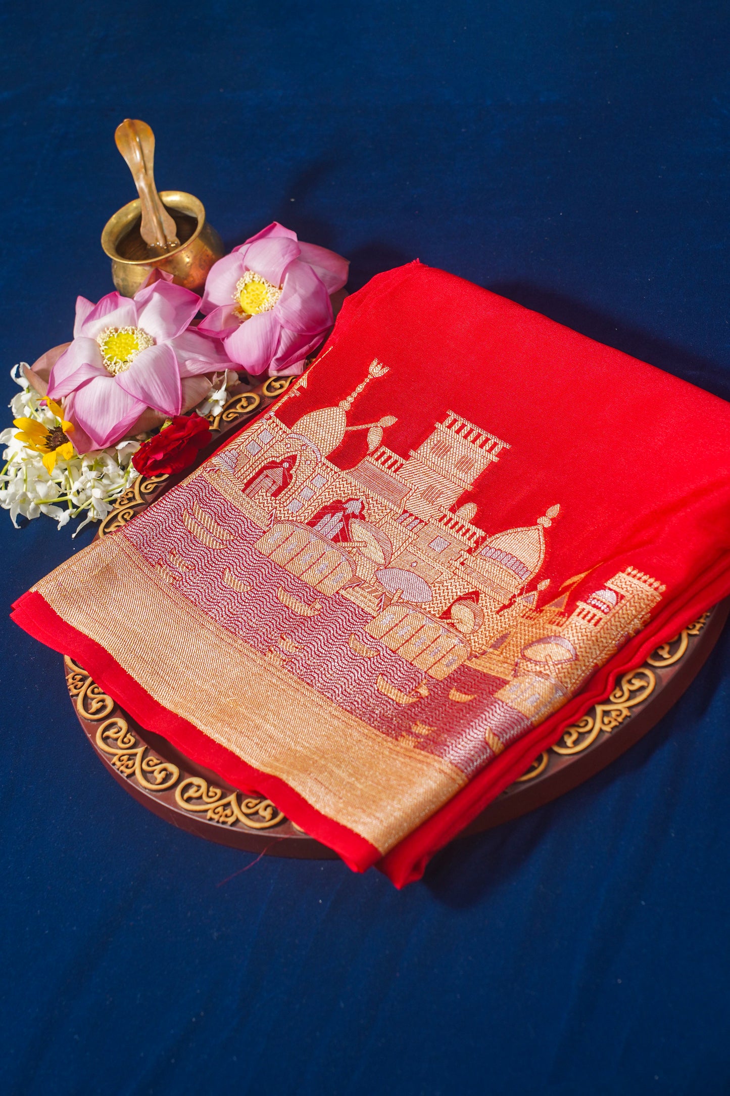 Red Kashi Ghat Pattern Banarasi silk saree