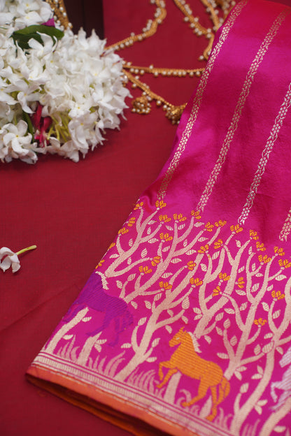 Dark Pink Pure Kadwa Banarasi Handloom Saree