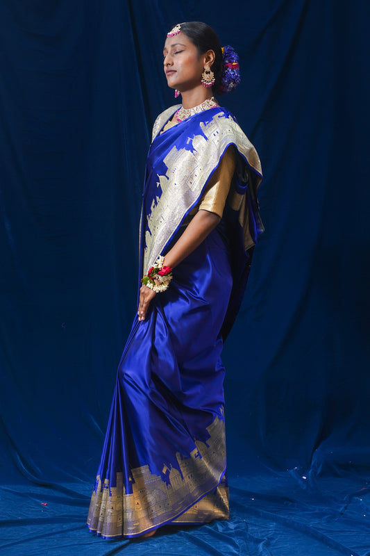 Blue Kashi Ghat Banarasi Masaru Silk Saree