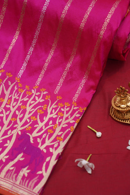 Dark Pink Pure Kadwa Banarasi Handloom Saree