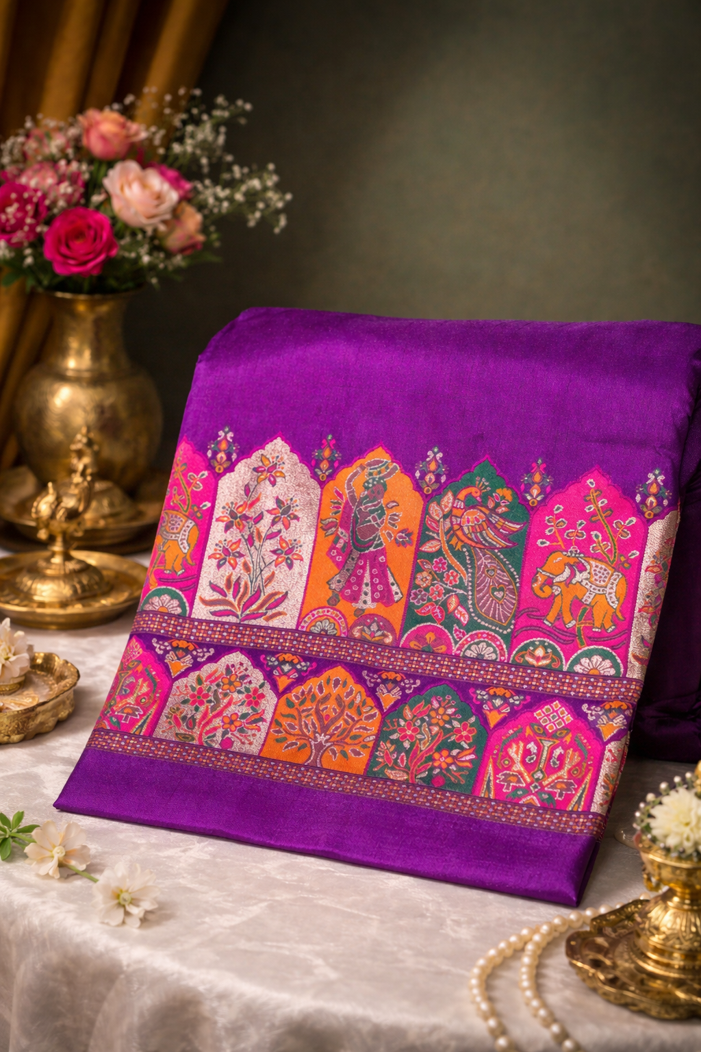 WAAH BANARAS 073: Ultra Violet Pashmina Silk Saree with Artistic Meenakari Work With Beautiful Pallu