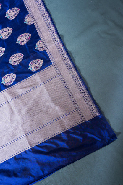 "VIRASAT 03A" Banarasi Royal Blue Pure Handloom Katan Silk Saree Featuring All Over Meenakari Buta Motifs (Celebrity Edition)