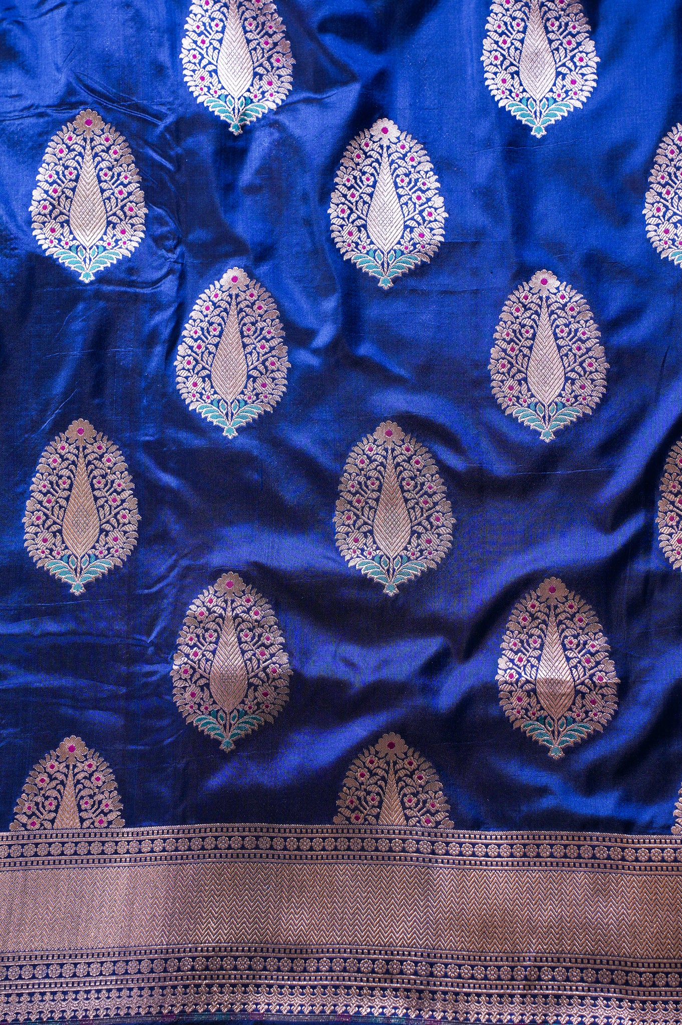 "VIRASAT 03A" Banarasi Royal Blue Pure Handloom Katan Silk Saree Featuring All Over Meenakari Buta Motifs (Celebrity Edition)