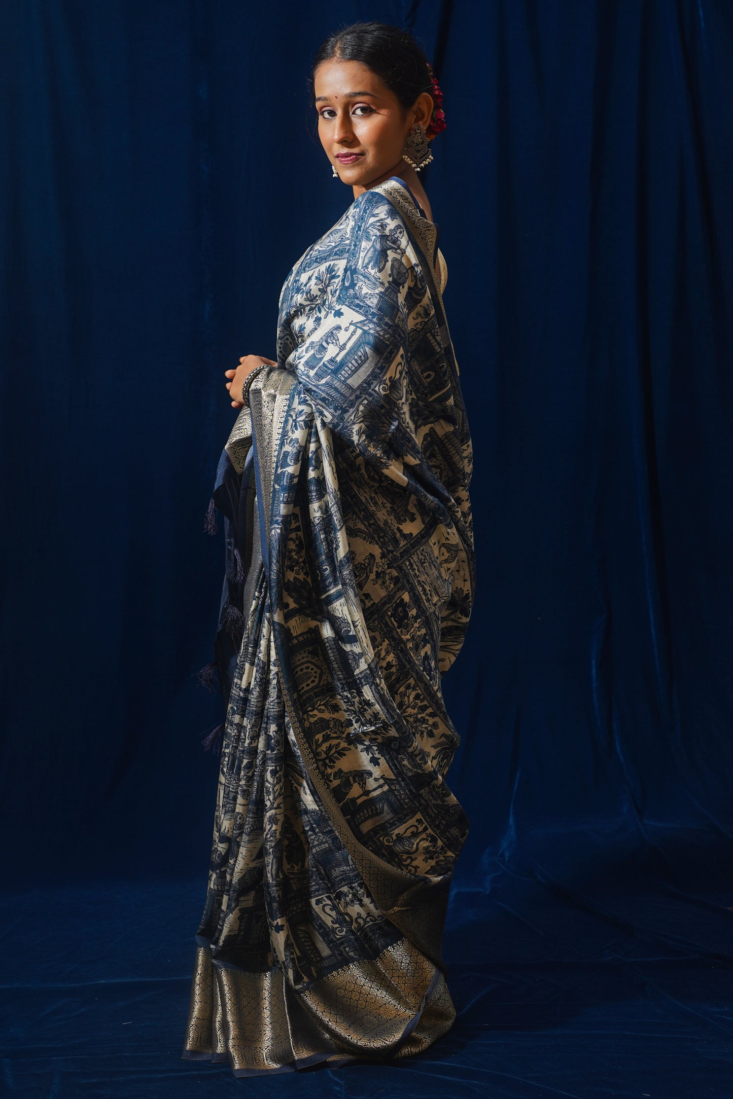 Blue Natural Moonga Georgette Saree with Handloom Border