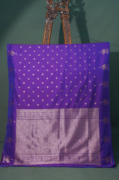 UTSAV BANARAS 324:  Violet Banarasi Raw Silk Saree with Small Zari Buti, Zari Pallu &amp; Mandala Border