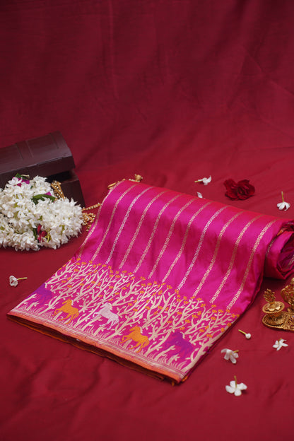 Dark Pink Pure Kadwa Banarasi Handloom Saree