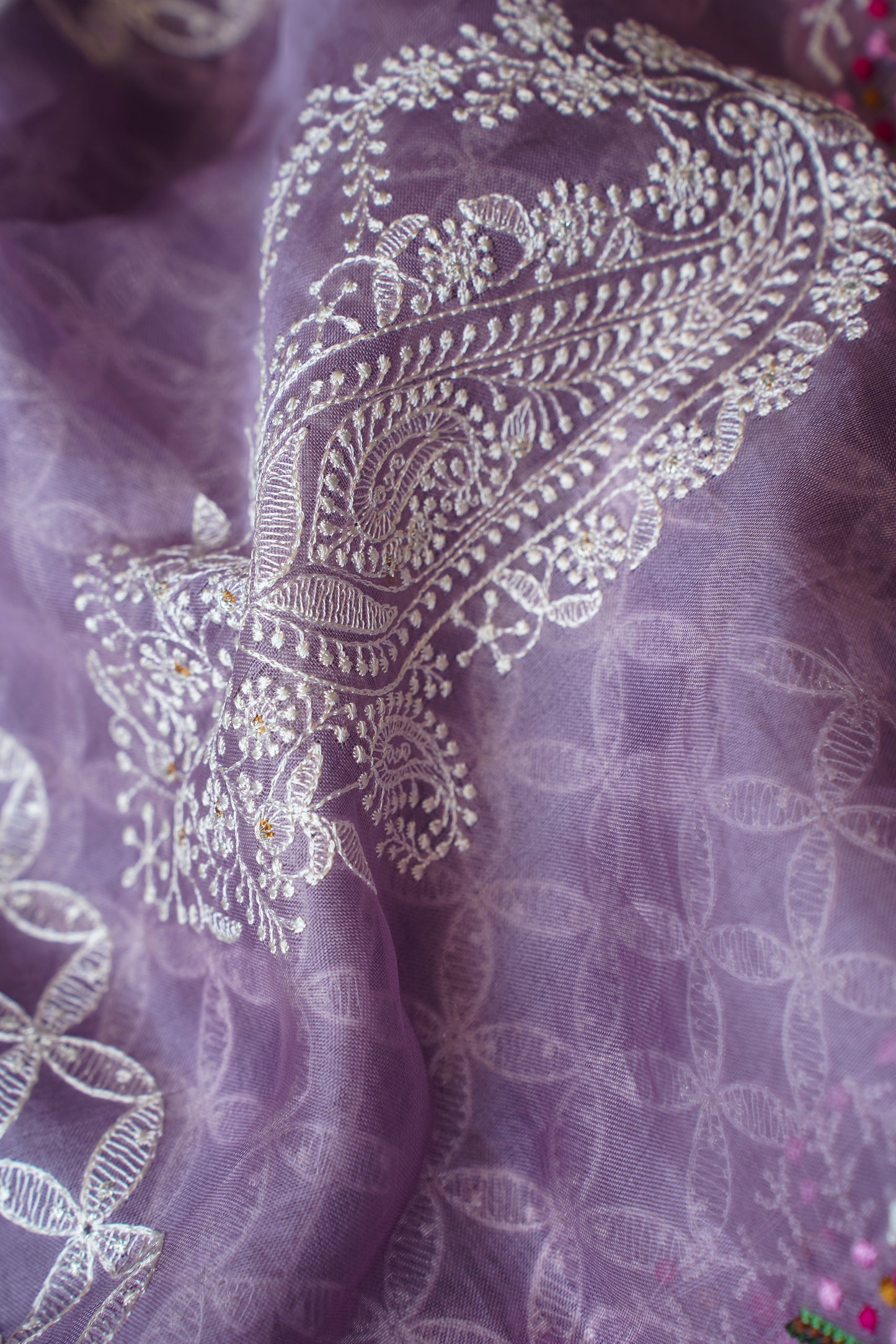 Lavender Pure Organza Banarasi Unstitched Suit Set