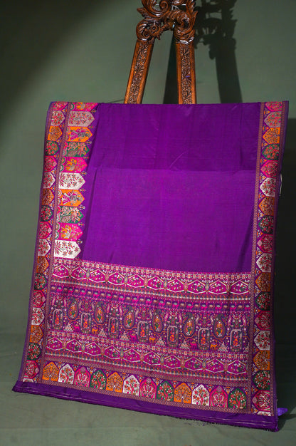 WAAH BANARAS 073: Ultra Violet Pashmina Silk Saree with Artistic Meenakari Work With Beautiful Pallu
