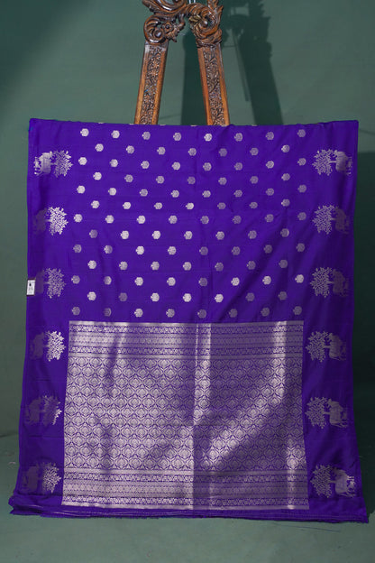 UTSAV BANARAS 326: Deep Violet Banarasi Raw Silk Saree with Small Zari Buti, Zari Pallu &amp; Animal Border
