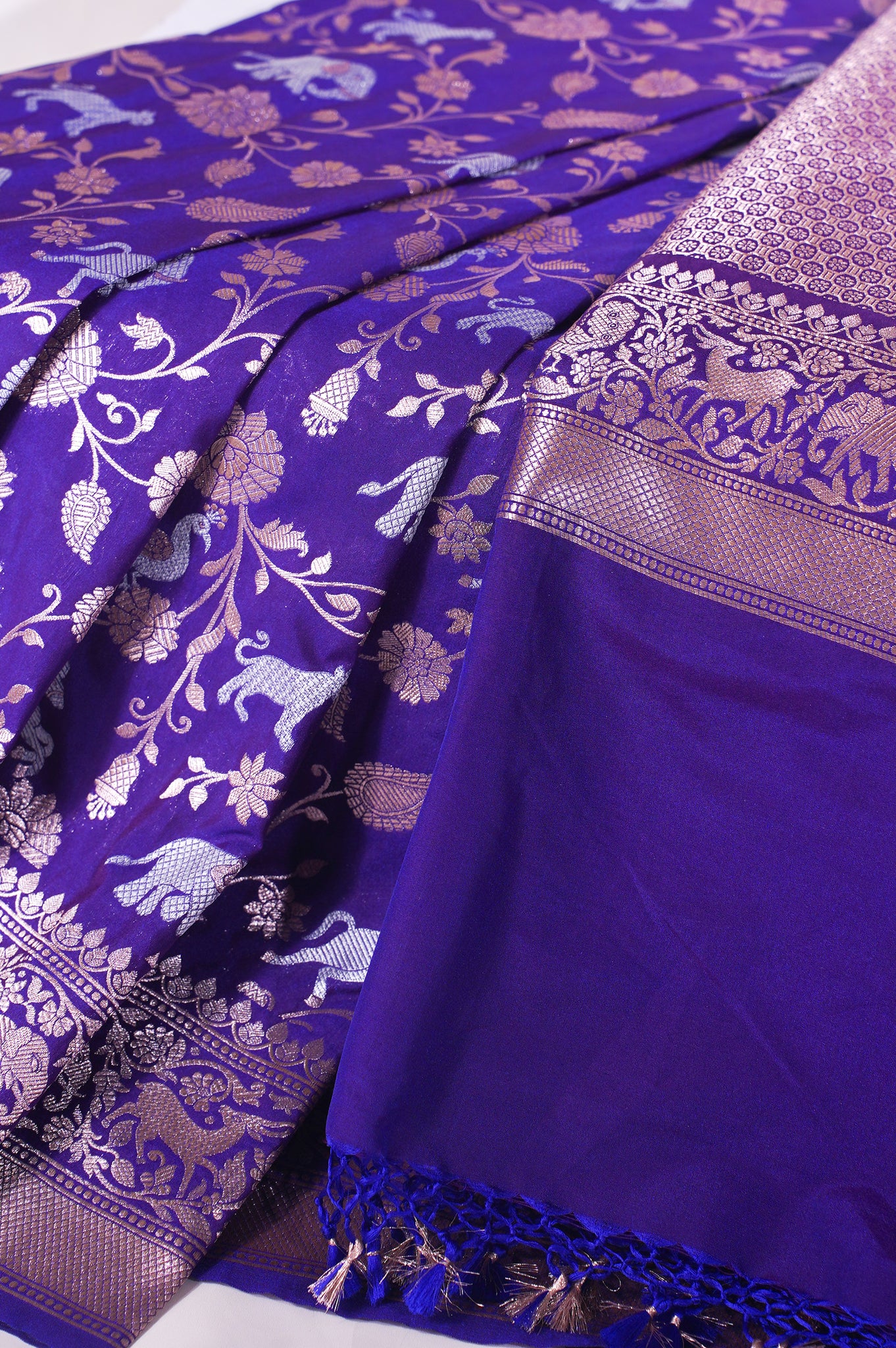 "WAAH BANARAS 113" Banarasi Royal Purple Silk Shikargah Saree with Sona Rupa Weaving