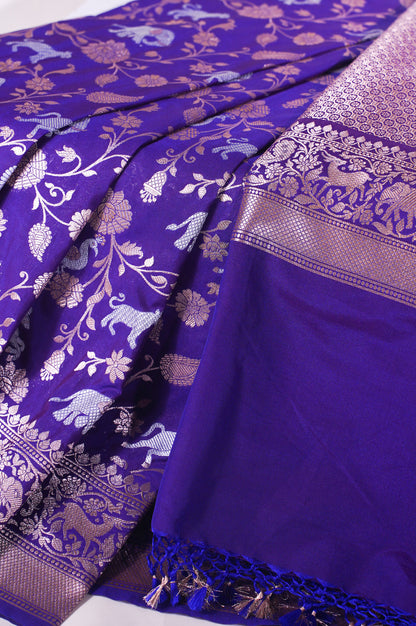 "WAAH BANARAS 113" Banarasi Royal Purple Silk Shikargah Saree with Sona Rupa Weaving