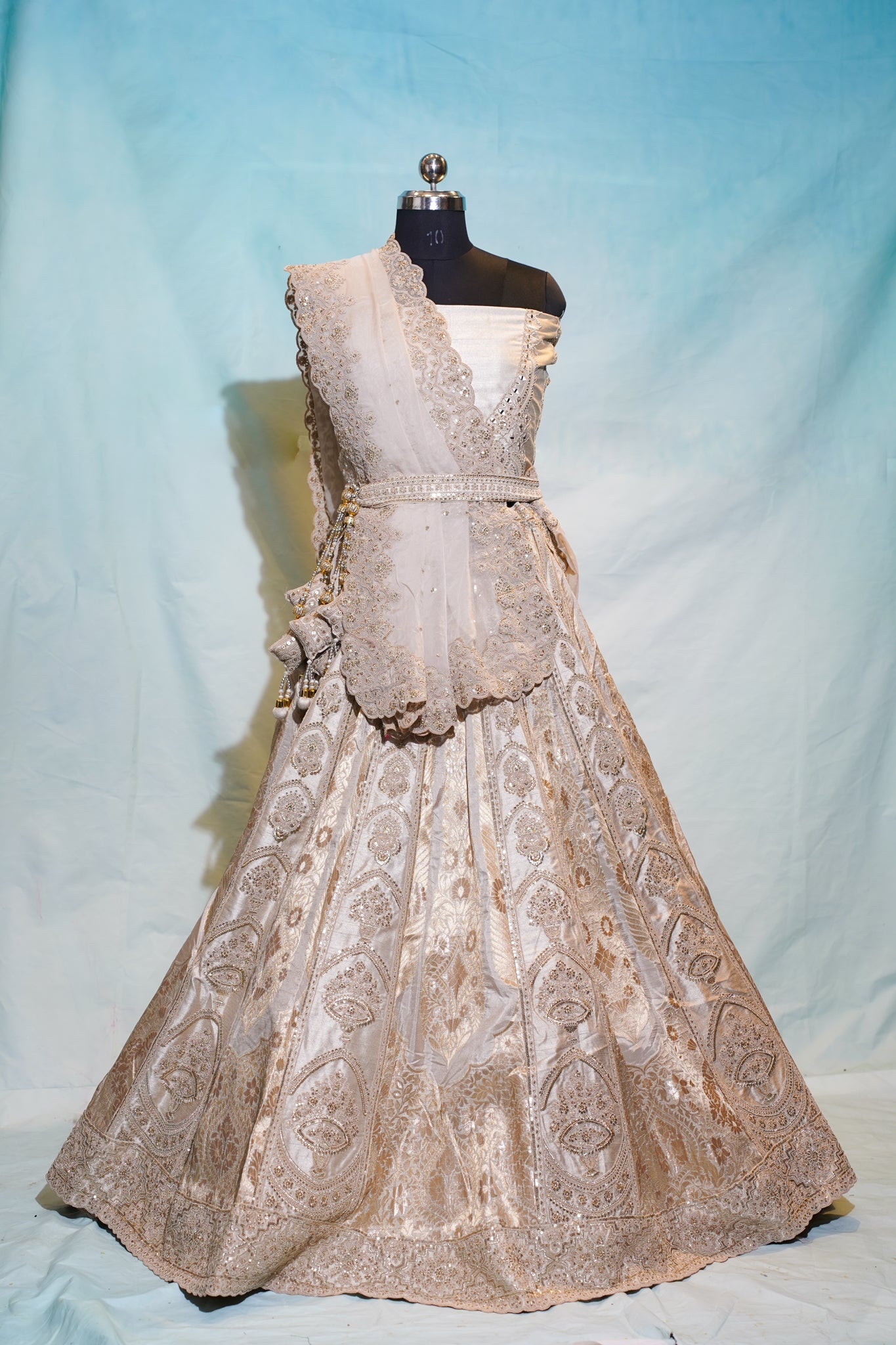 "Mansi 065" Banarasi Weaving Kadhai-Work Lehenga