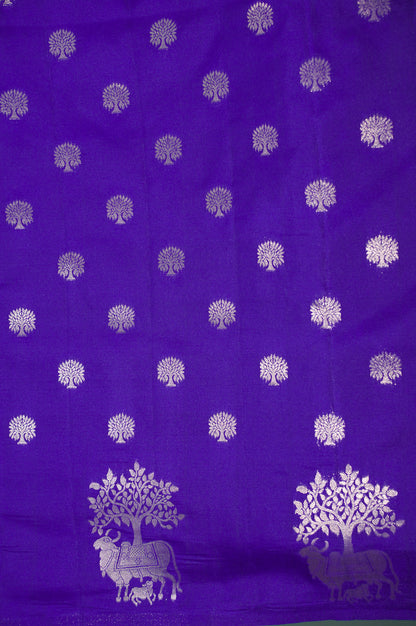 UTSAV BANARAS 326: Deep Violet Banarasi Raw Silk Saree with Small Zari Buti, Zari Pallu &amp; Animal Border