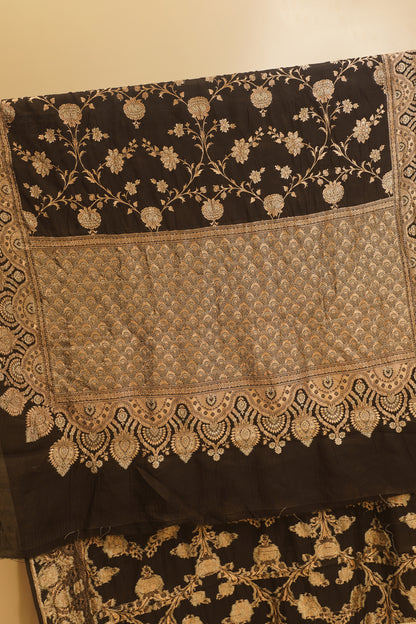 Black Pure Banarasi Silk Saree with Golden zari work