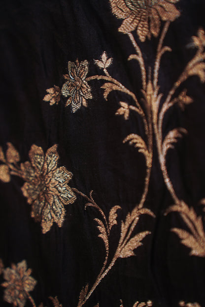 Black Pure Banarasi Silk Saree with Golden zari work