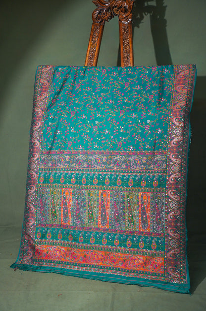 WAAH BANARAS 075: Sea Green Pashmina Silk Saree with Artistic Meenakari Work With Beautiful Pallu
