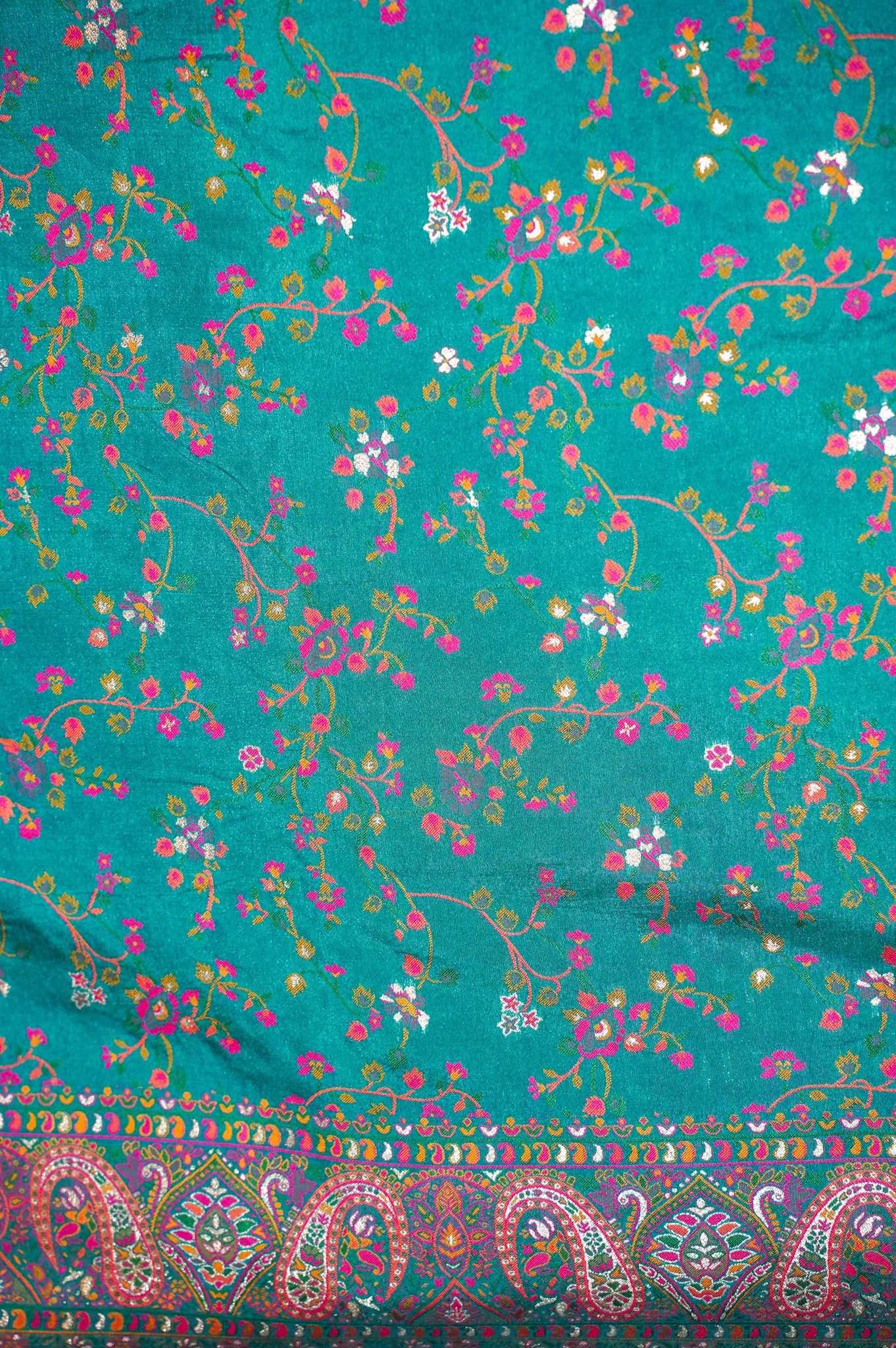 WAAH BANARAS 075: Sea Green Pashmina Silk Saree with Artistic Meenakari Work With Beautiful Pallu