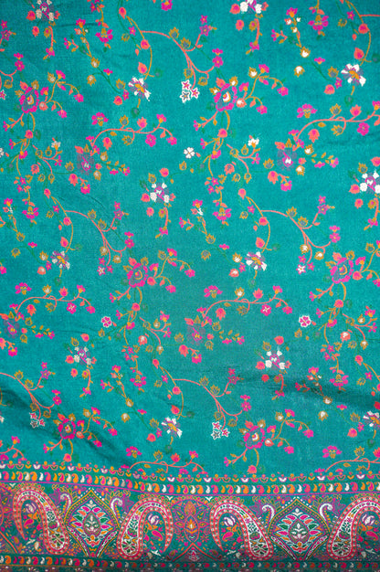 WAAH BANARAS 075: Sea Green Pashmina Silk Saree with Artistic Meenakari Work With Beautiful Pallu