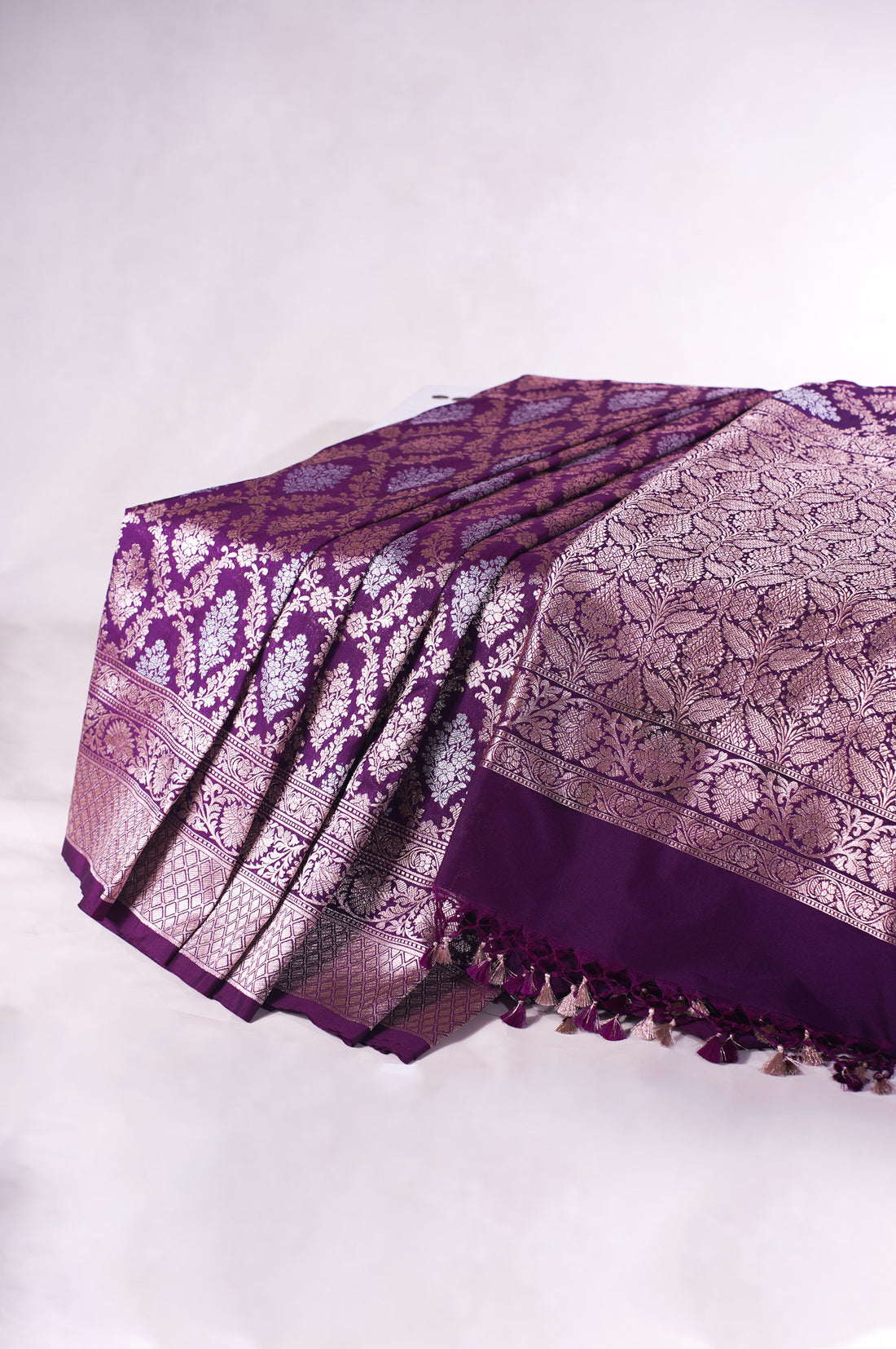 "WAAH BANARAS 114" Banarasi Royal Wine Silk Shikargah Saree with Sona Rupa Weaving